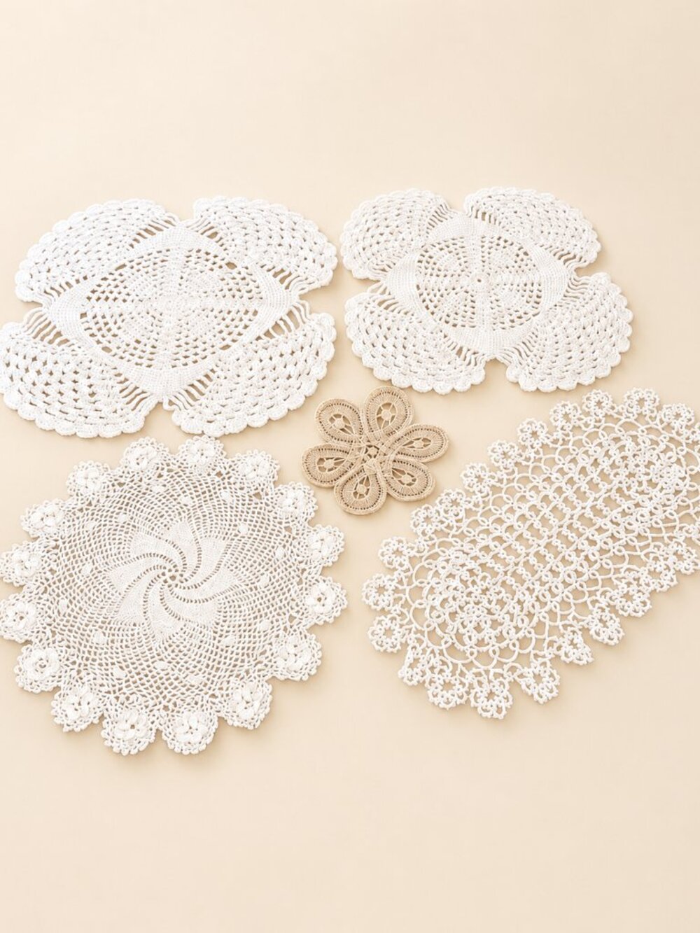 Vintage Handmade Crochet Lace Doilies Lot of 5 Cottagecore Table Decor